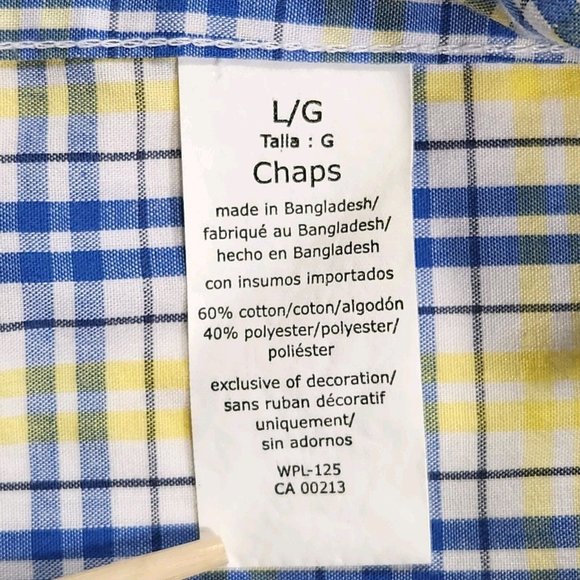 Chaps Men's Button Down Collared Shirt Size Large Short-Sleeve Plaid Blue Yellow - Picture 6 of 9